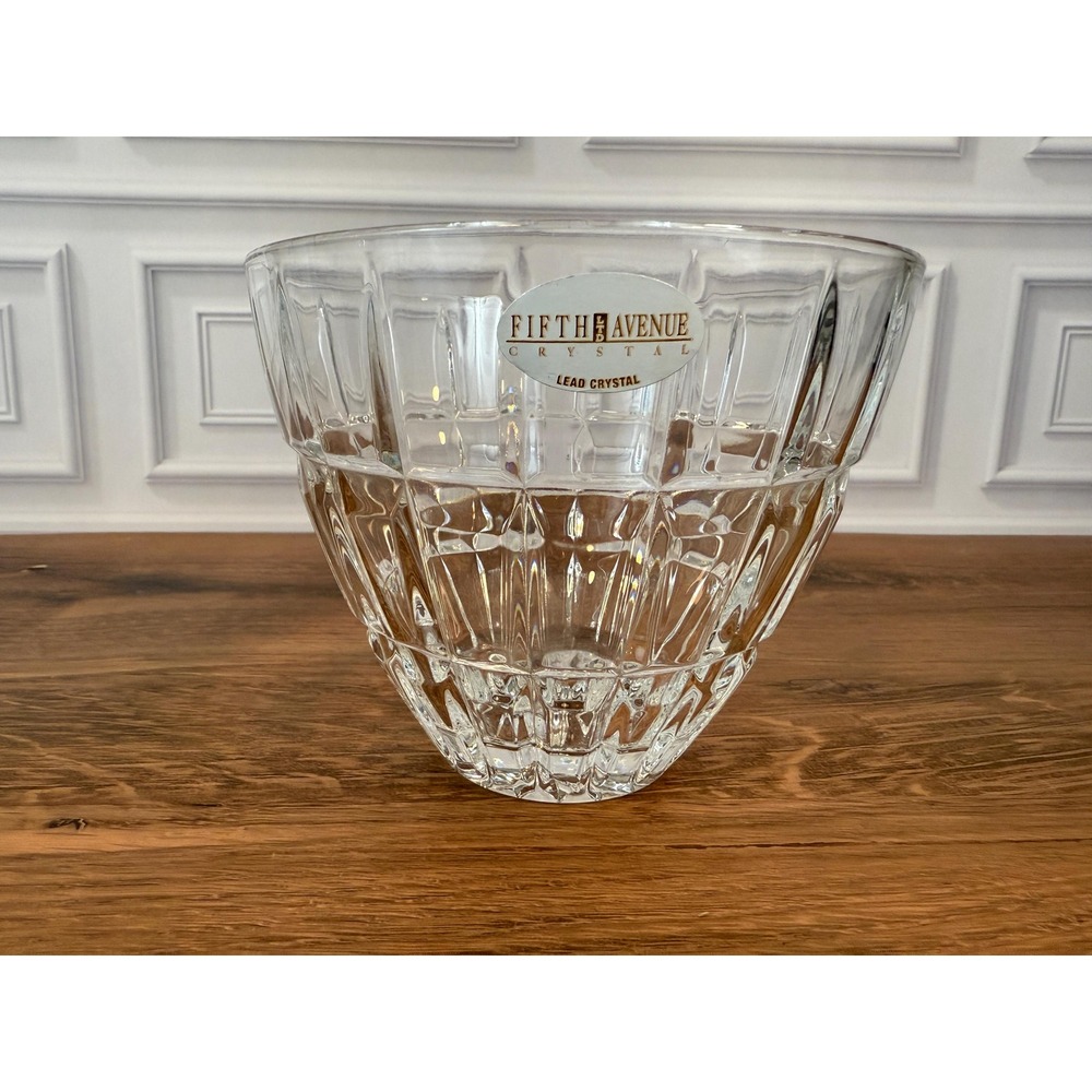 Vintage Fifth Avenue Ltd USA Lead Crystal Tall Bowl Vase Emerald Geometric